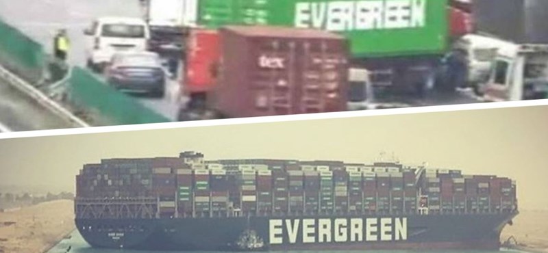 A green container blocked a highway in China